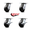 Service Caster 5 Inch Rubber on Steel Swivel Caster Set with Ball Bearings 2 Brakes SCC SCC-35S520-RSB-2-SLB-2